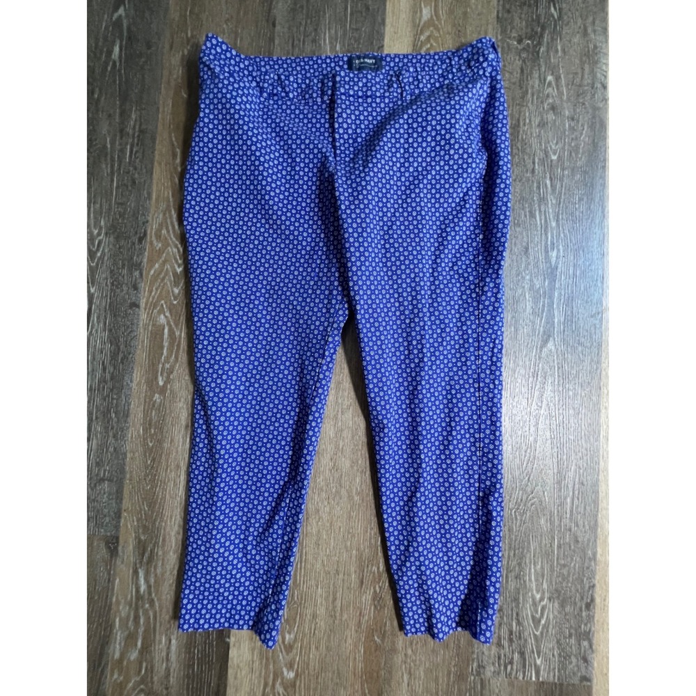 Old Navy Pixie Pants Women‎ 16 Blue White Floral Print Mid Rise Stretch Ankle